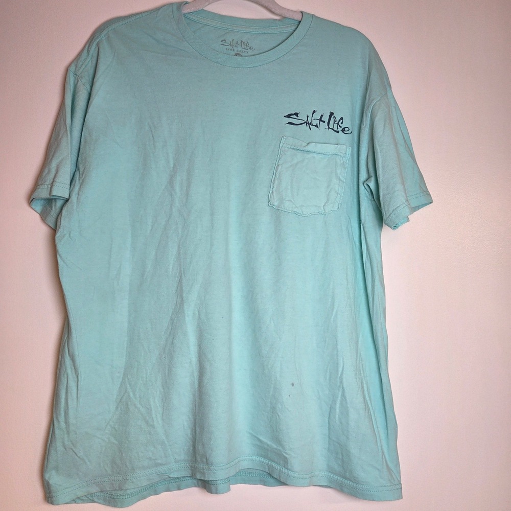 Salt Life Aqua Blue T-shirt Large Hook it Fry it Drink it Fish Taco Graphic Tee